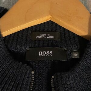 BOSS Men's Dark Blue Zip-Up Sweater